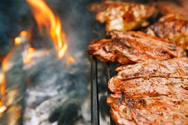 gıda et - tavuk ve sığır eti üzerinde parti yaz barbekü ızgara