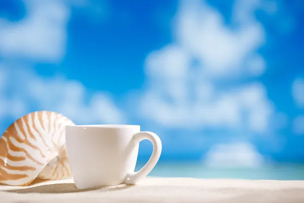okyanus, deniz kabuğu, plaj ve seasc beyaz espresso kahve Kupası