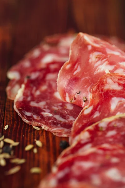 Finocchiona Salami on a wood with Fennel — Stock Photo, Image