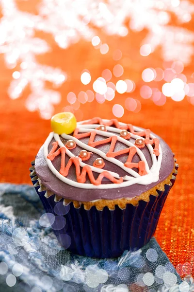 Εορταστική cupcakes, νιφάδα χιονιού, σπινθηροβολώ — Φωτογραφία Αρχείου