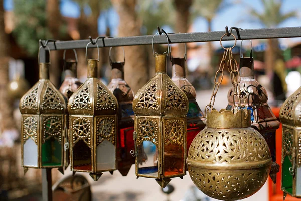 Moroccan glass and metal lanterns lamps — Stock Photo, Image