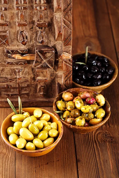 Marinated Olives in old spoon — Stock Photo, Image