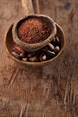 kakao çekirdekleri ve rendelenmiş Bitter çikolata