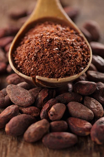 Cocoa powder in spoon — Stock Photo, Image