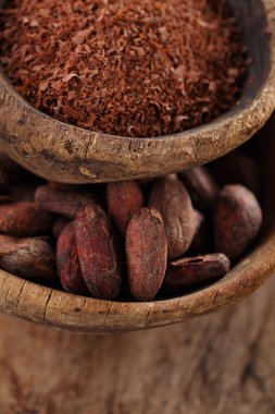 kakao çekirdekleri ve rendelenmiş Bitter çikolata