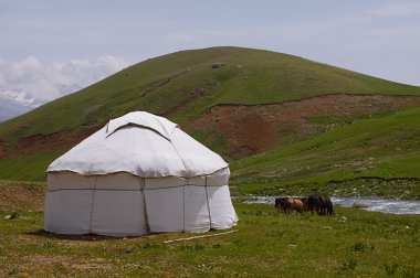 Kırgızistan tien shan dağ gerçek çoban yurt