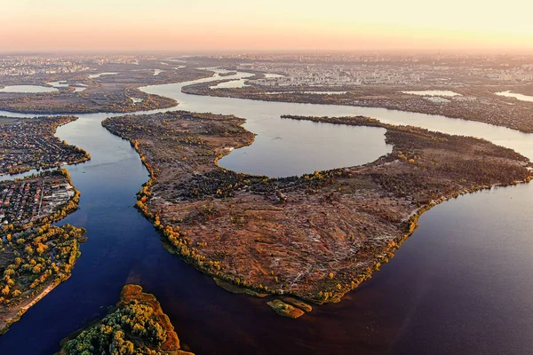 Oekraïne Kiev Groot Eiland Uitzicht Het Eiland Stad Bij Zonsopgang — Stockfoto