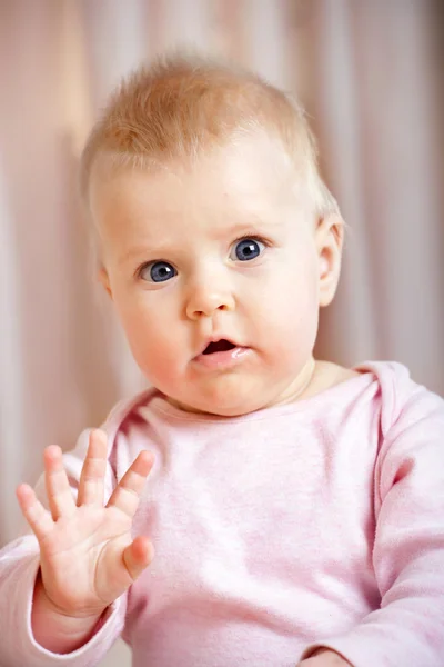 Cute baby girl waving hello/goodbye/stop — Stock Photo, Image