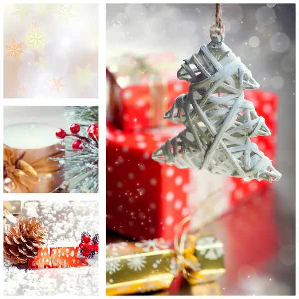Colagem com árvore de Natal e decorações — Fotografia de Stock