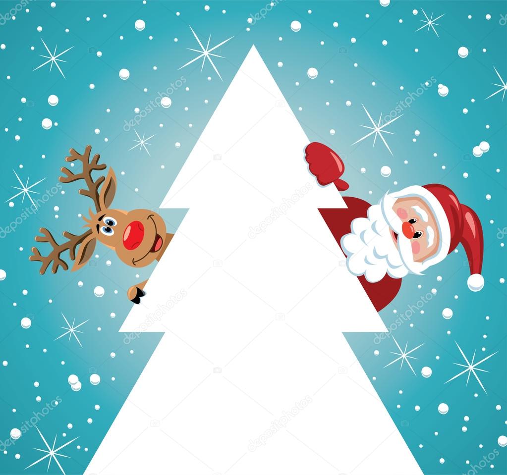 ベクトル休日のサンタ クロースとトナカイのクリスマス ツリー ストックベクター C Dmstudio ベクトル休日のサンタ クロースとトナカイのクリスマス ツリー ストックベクター C Dmstudio