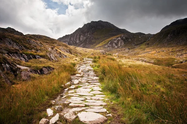 Vue le long du sentier en montagne vers Glyder Fawr Snowdonia N — Photo