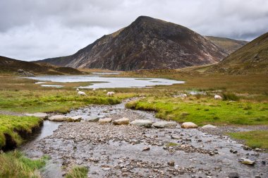 Peyzaj üzerinde kalem-yr-ole-wen snowdonia içinde doğru llyn idwal na