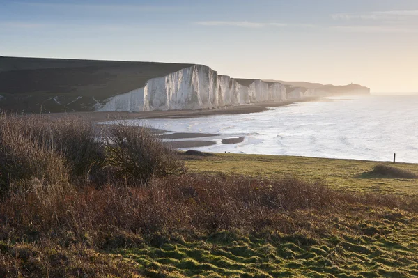 Sete irmãs sunrsie visto de Seaford Head — Fotografia de Stock