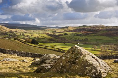 Wharfe Dale viewed from Norber Erratics in Yorkshire Dales clipart