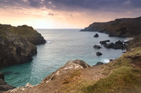 Spring sunset at high tide at Kynance Cove — Stock Photo, Image