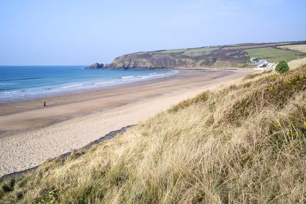 Expansão da praia dourada em Praa Sands Cornwall Inglaterra — Fotografia de Stock