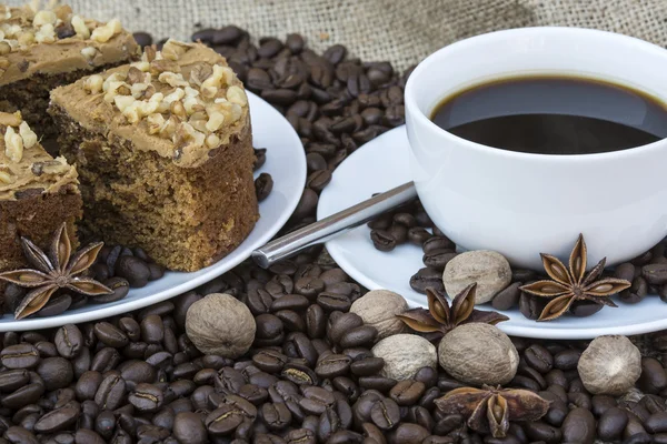 Coffee and pastries continental breakfast buffet table setting — Stock Photo, Image