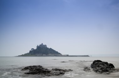St Michael'ın Bay Marazion Mount manzara sabaha uzun pozlama Cornwall İngiltere