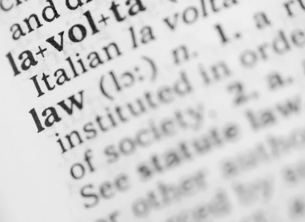 Makro obraz słownikowej definicji prawa — Zdjęcie stockowe