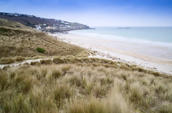 Sennen cove beach und sanddünen vor untergang cornwall england — Stockfoto