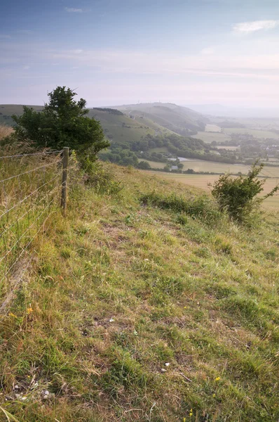 View across English countryside landscape during late Summer eve — Stock Photo, Image