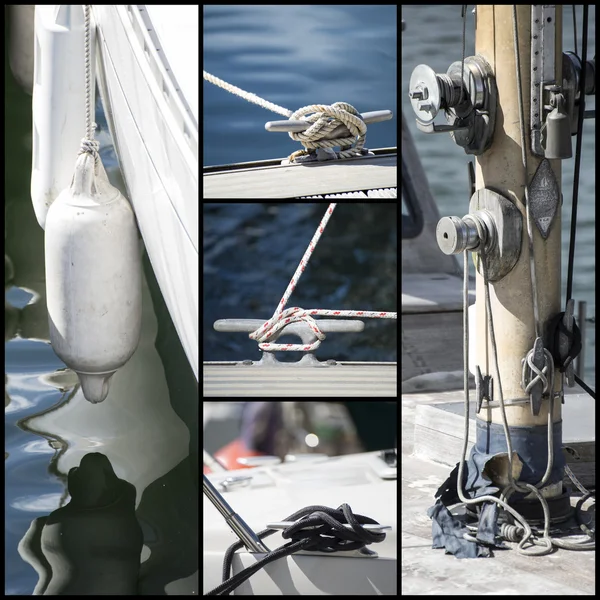 Dettaglio girato collage di barche a vela yacht — Foto Stock