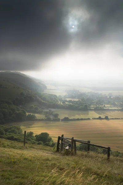 View across English countryside landscape during late Summer eve — Stock Photo, Image