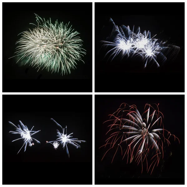 Collection of bright colorful firework burst explosions on black — Stock Photo, Image