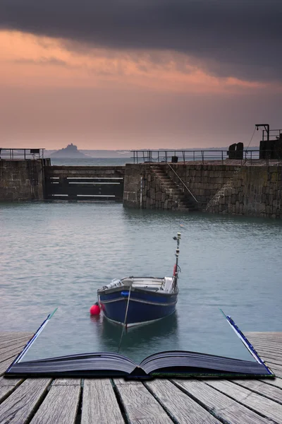 Páginas de conceito criativas de livro Um tradicional cornish pesca vil — Fotografia de Stock