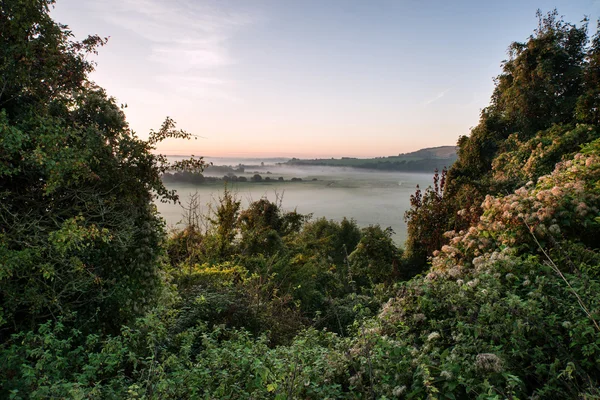 Capas de niebla sobre el paisaje agrícola de otoño — Foto de Stock