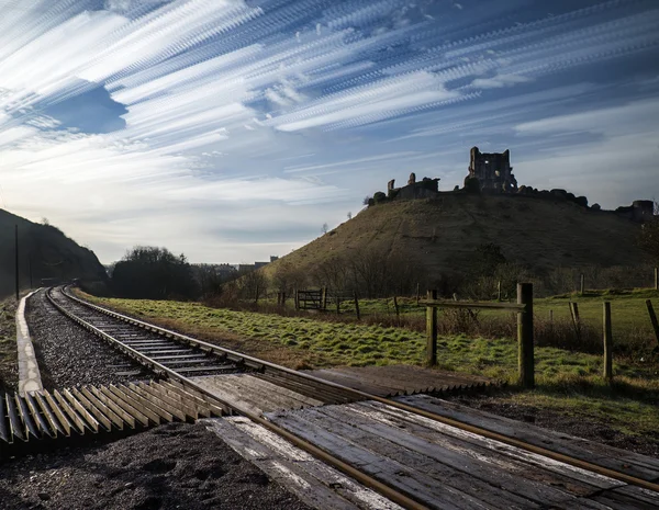 Único abstracto lapso de tiempo pila paisaje de castillo medieval un — Foto de Stock