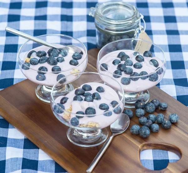 Yogurt alla vaniglia con mirtilli freschi per colazione — Foto Stock