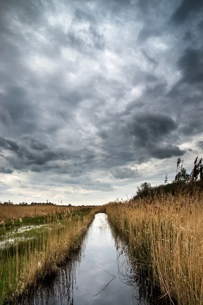 Stürmische Himmelslandschaft über Feuchtgebieten in der Landschaft — Stockfoto