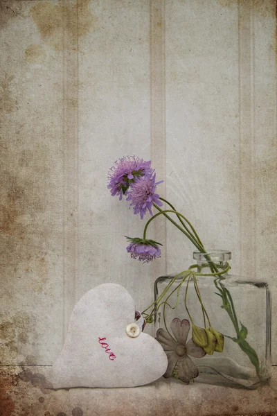 Beautiful flower in vase with heart still life love concept — Stock Photo, Image