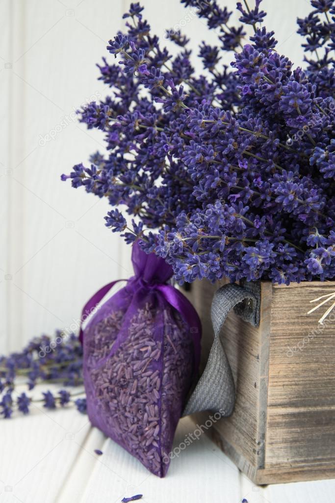 Beautiful fragrant lavender bunch in rustic home styled setting