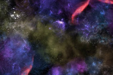 Dijital olarak, parlak gökyüzü oluşumları ve yıldız takımyıldızları ile yaratıcı galaksi ve evrenin çizimini oluşturdu.