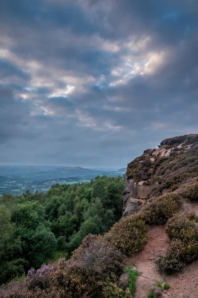 Prachtig Landschapsbeeld Van Late Zomerheide Bij Surprise View Peak District — Stockfoto