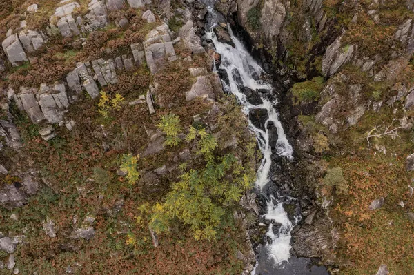 Luftaufnahme Der Fliegenden Drohne Landschaftsaufnahme Des Blicks Auf Die Ogwen — Stockfoto