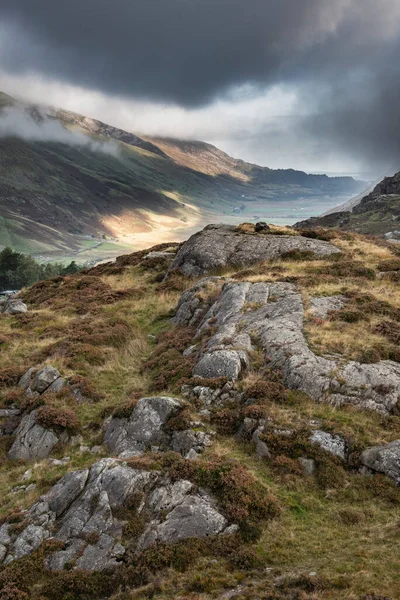 Epic Autumn Landscape Image View Nant Fracon Valley Snowdonia National — Foto de Stock