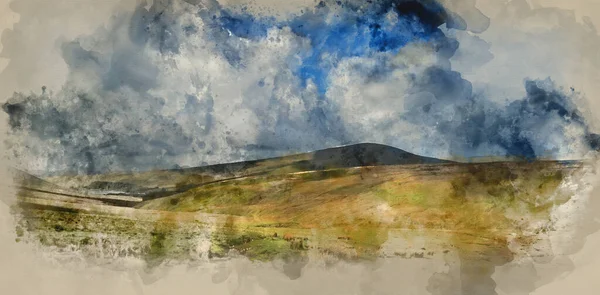 Digitální Akvarel Malby Krásné Krajiny Národního Parku Brecon Beacons Dramatickou — Stock fotografie