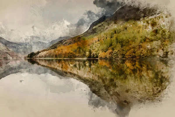 Pintura Digital Acuarela Del Impresionante Paisaje Otoñal Del Lago Buttermere — Foto de Stock