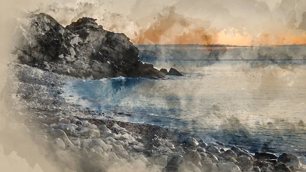 Цифровая Акварельная Живопись Красивого Пейзажа Восхода Солнца Церкви Ope Cove — стоковое фото