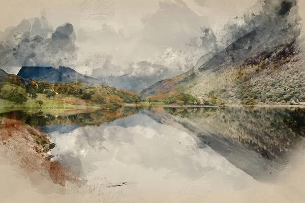 Digitale Aquarellmalerei Von Atemberaubender Herbst Landschaft Bild Von Crummock Water — Stockfoto