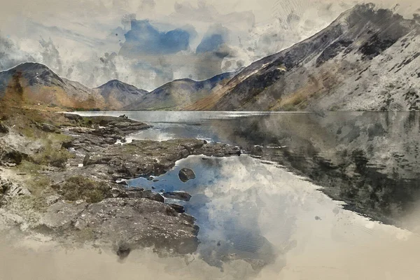 Pintura Digital Acuarela Del Impresionante Paisaje Wast Water Lake District — Foto de Stock
