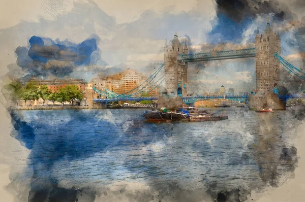 Pintura Digital Acuarela Del Tower Bridge Londres Bañado Por Luz — Foto de Stock