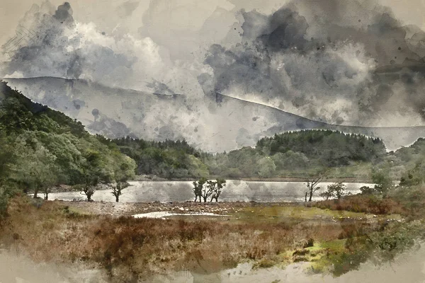 Digital Watercolour Painting Beautiful Landscape Image View Precipice Walk Snowdonia — стокове фото