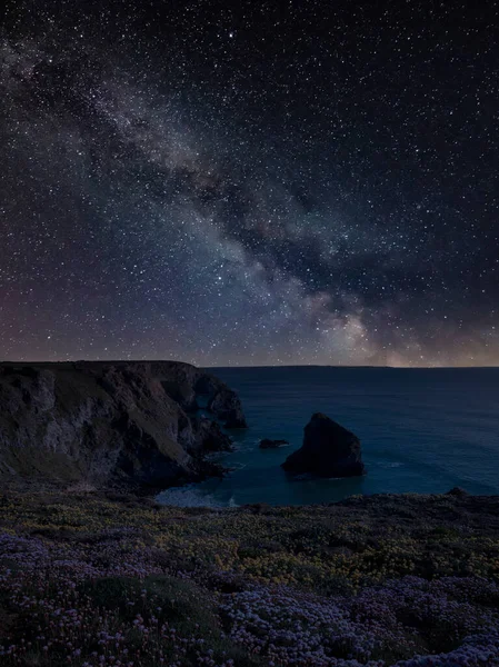 Digital Composite Image Milky Way Night Sky Landscape Image Bedruthan — стокове фото