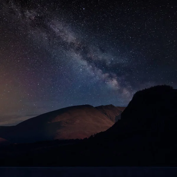 Digital Composite Image Milky Way Night Sky Landscape View Derwentwater — Stockfoto