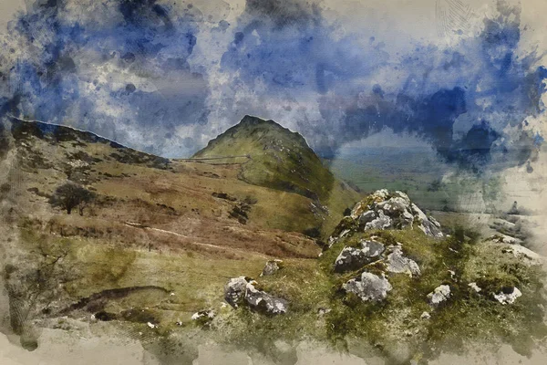 Digital Akvarellmålning Fantastiskt Landskap Chrome Hill Och Parkhouse Hill Dragon — Stockfoto