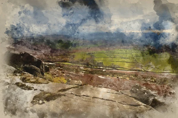 Digital Akvarell Målning Fantastisk Höst Fall Landskap Hope Valley Från — Stockfoto